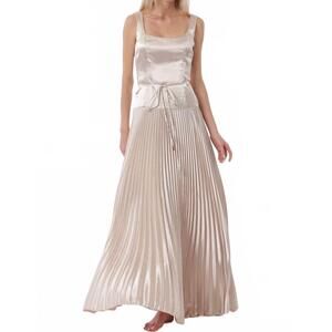 NEW AAKAA sleeveless tie front waisted pleat maxi dress in champagne
